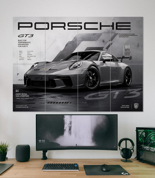 Porsche 911 GT3 | Minimal Motorsport Wall Art | 8 Panel Split Wall Set